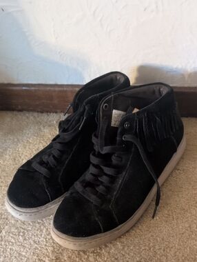 UGG Black Suede High-Top Sneakers with Fringe Trim